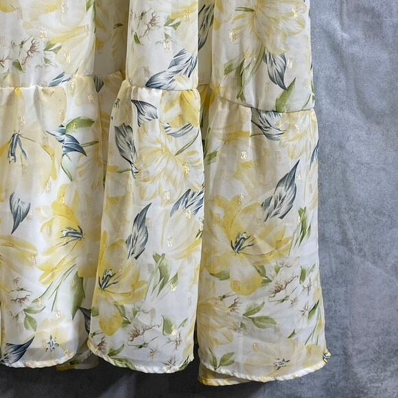 BLACK TAPE Women's Gold Lily Women's Faux-Wrap Smocked Flutter Sleeve Dress SZ M - Picture 8 of 13